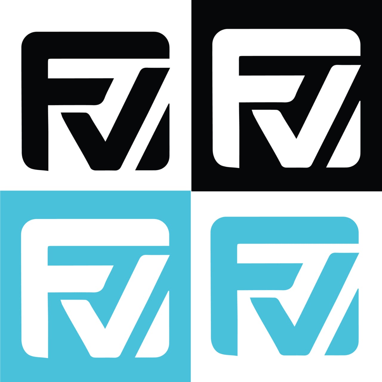 Filvic logo variations on light, dark and turquoise backgrounds